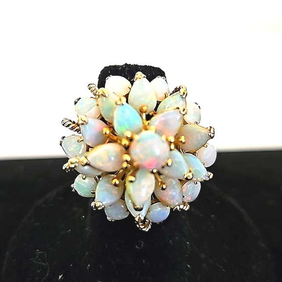 Vintage 14k Opal Flower Cluster Ring - Picture 1 of 9